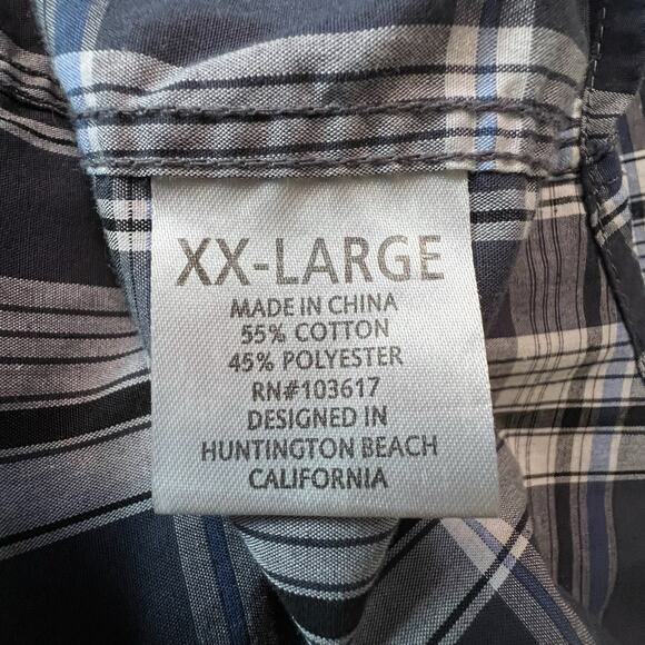 Coastal XXL Western Pearl Snap Plaid Shirt Blue Gray Long Sleeve Cotton Blend - Picture 5 of 10
